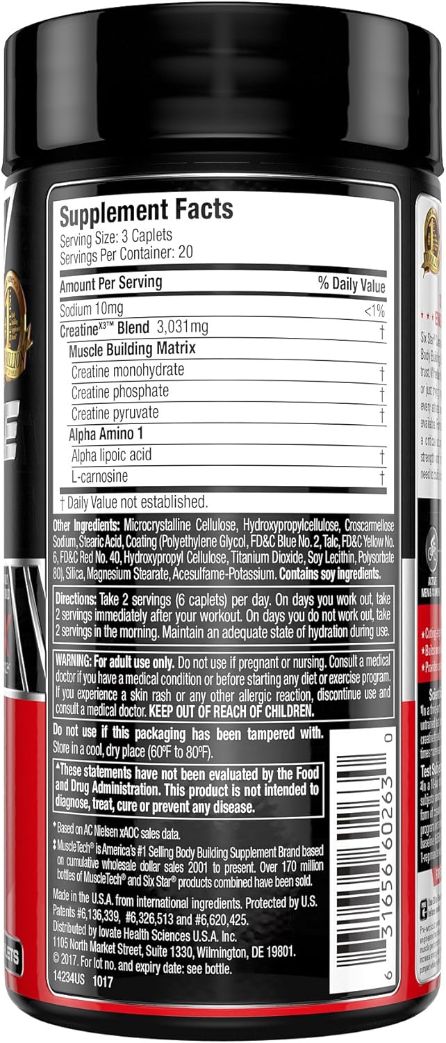Creatine Pills - Mass Gainer | Six Star Elite | Creatine X3 Post Workout Recovery Pills | Creatine Monohydrate Blend | Muscle Recovery + Muscle Builder for Men & Women (60 Capsules): Health & Personal Care