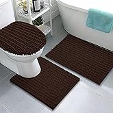 Arotive Luxury Chenille Bathroom Rugs 3 Piece with Toilet Lid Cover, Shaggy Soft and Absorbent Bath Rug, Non-Slip, Machine Washable Bath Mats for Bathroom(30x20+24x20+17.5x15, Brown