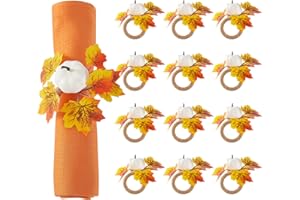APTWOW Fall Thanksgiving Napkin Rings Set of 12 - Fall Thanksgiving Napkin Holder, Fall White Pumpkin Napkin Rings for Table Decorations, Fall Banquet, Wedding, Holiday, Dinner Party