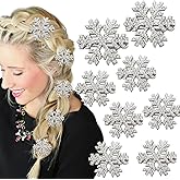 8 Pcs Snowflake Hair Clip Sparkly Rhinestone Hair Barrettes Christmas Accessories for Women, Silver Metal Snowflake Hairpins Xmas Party Gift Set