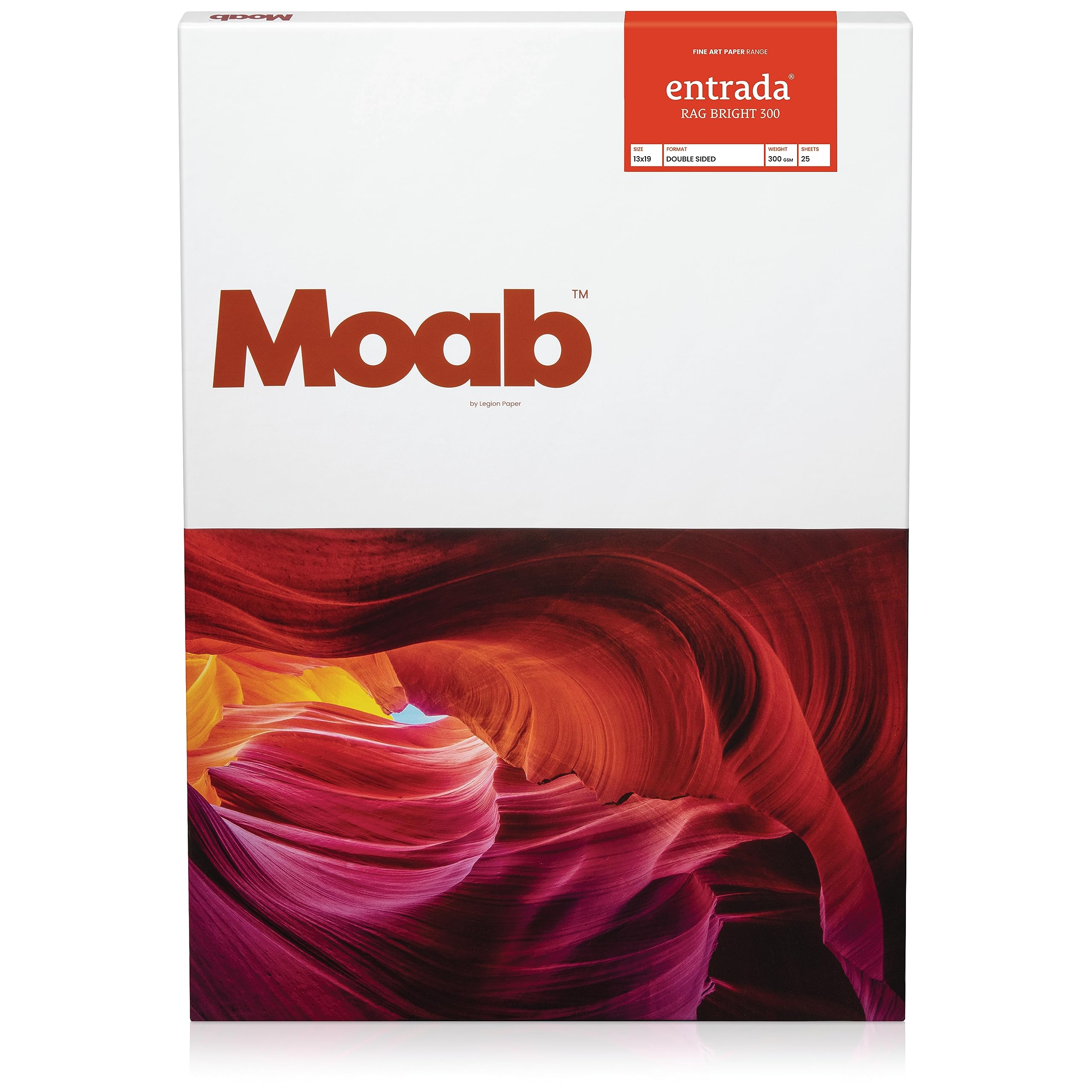 Moab Entrada Rag Bright erb300131925 Bright White Inkjet Paper Cotton 300 g Double-Sided A3 + 25 Sheets