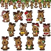 Barydat 36 Pcs Christmas Reindeer Ornaments for Tree Wooden Reindeer Christmas Hanging Decoration Set for Xmas Winter Tree Hanging Crafts Holiday Decor Xmas Party Supplies