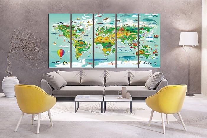 Amazon.com: Nursery wall art World Map canvas print set for kids room