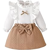 Coaturi Baby Girl Clothes Sets: 2 Piece Ruffle Sleeve Bowkont Shirts Mini Skirt Fall Winter Outfits for Toddler 9-48 Months