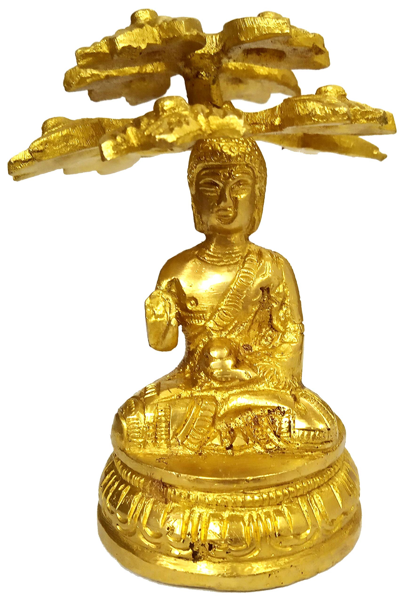 Purpledip Brass Statue Lord Buddha's Nirvana: Buddhism Prayer Idol with Bodhi Tree (11911)