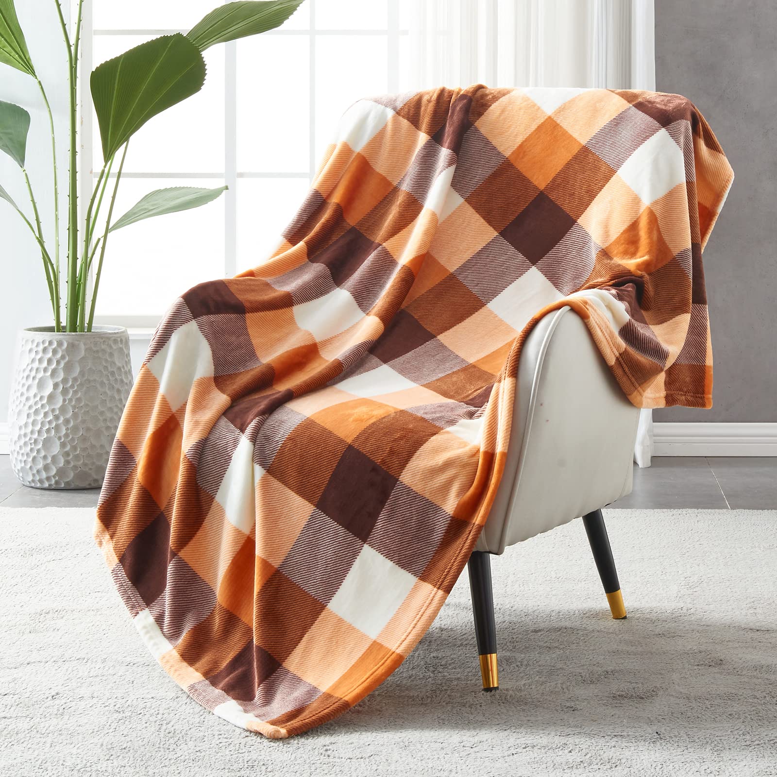 SOCHOW Flannel Fleece Blanket 127cm×150cm, All Season Plaid Orange Blanket for Bed, Couch,Car — image 1