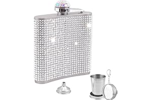 Diamond Hip Flask Set,6 oz Bling Flask for Women, Glitter Stainless Steel Leakproof Hip Flasks for Whiskey,Bling Rhinestone H