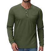 Cotrasen Mens Henley Long Sleeve Shirts Cotton Pocket Button T Shirts Casual Lightweight Plain Tops Fall Basic Tee