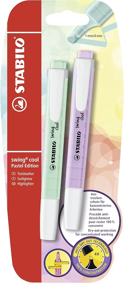 STABILO Swing Cool Pastel Highlighter Pack of 2 Mint Lilac Haze