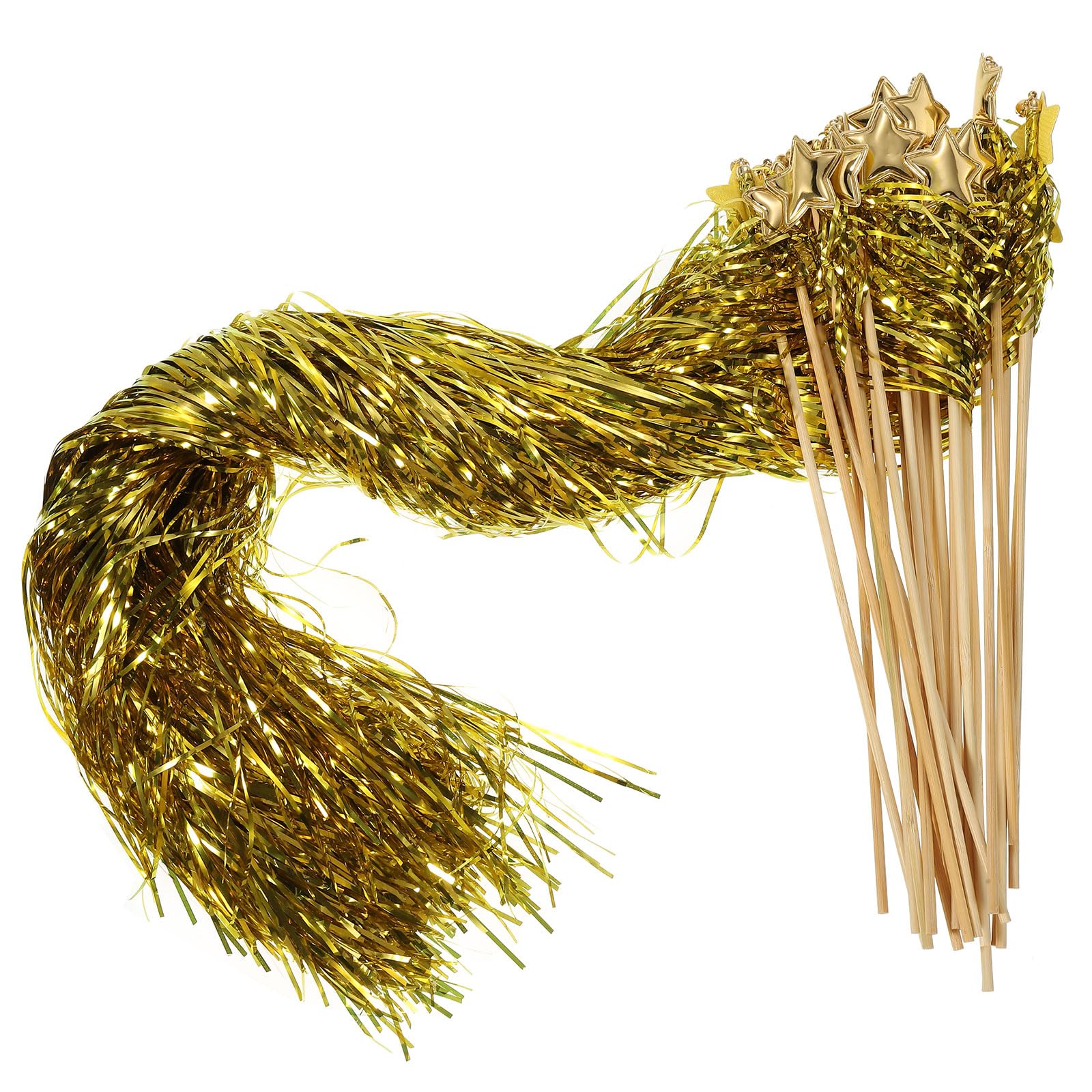 M METERXITY 24 Pack Fairy Wands Wedding Streamers - Party Decor Metallic Foil Fringe Streamers Fairy Wand Accessories, Apply to Home Activities (Gold Tone)