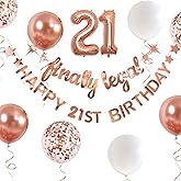 Rose Gold Finally Legal Happy 21st Birthday Banner Garland Foil Balloon 21 for 21 Birthday Decorations Hanging Twenty One Bday Decor for Girls 21st Bday Decorations Party Supplies for Her