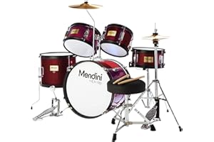 Mendini 5-Piece 16-Inch Junior Drum Set, Metallic Wine Red - MJDS-5-WR