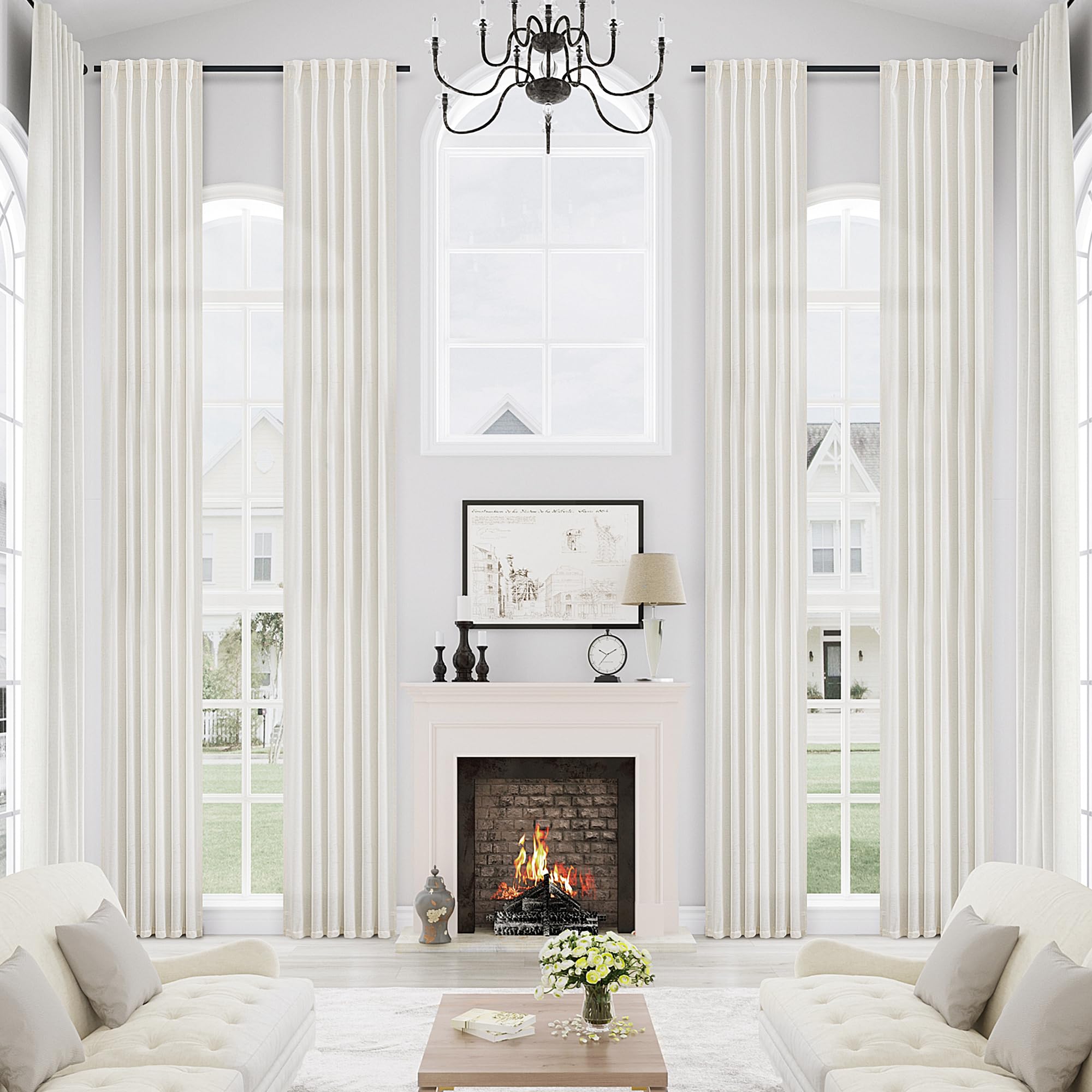 Photo 1 of Ivory 132 Inch Linen Curtains for High Ceiling Living Room Privacy Extra Long Back Tab Cream Semi Sheer Curtain Drapes for Bedroom Hotel Loft Tall Windows Sliding Door 11 FT (1 Panel, W52xL132)