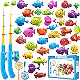 Magnetic Fishing Game Toys for Kids Toddlers 3-5 4-8, Water Table Bathtub Toys with Pole Rod Net Plastic Floating Fish, Water Bath Pool Outdoor Toys for Kids Toddlers Baby Age 3 4 5 6 7 8 Year Old