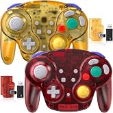 2 Pack Wireless GameCube Controller for Switch 1/2, NGC Console, 2.4 GHz | (Built-in Vibration) (Rechargeable) (Analog Triggers / Stick), Compatible with Switch Online, Windows PC, macOS