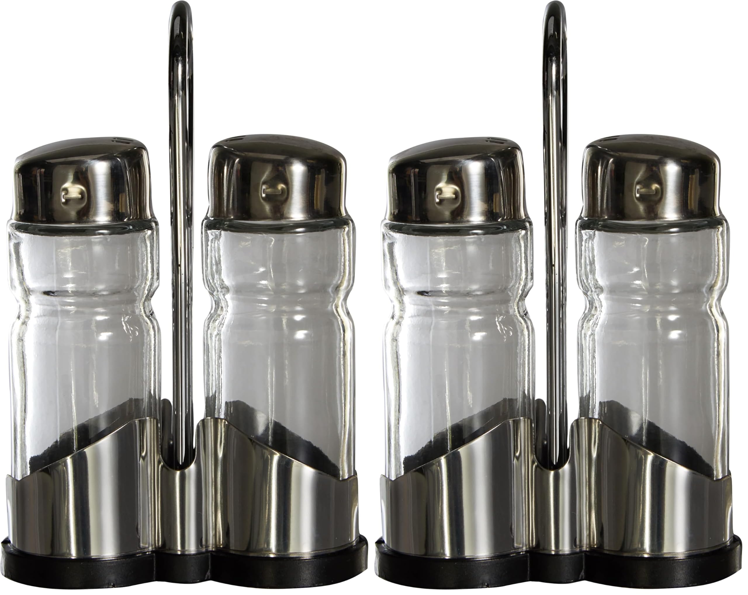 Ibili Clasica Salt and Pepper Shaker Set with Holder, Stainless Steel, Silver/Transparent, 27 x 12 x 6 cm (Pack of 2)