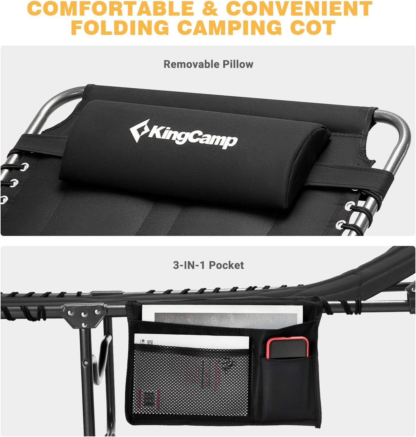 KingCamp 4-Fold Oversize Folding Chaise Lounge Chair for Outdoor, Indoor, Beach, Patio, Lawn, Heavy-Duty Adjustable Camping Recliner with Pillow, Cotton Padded, Side Pocket, Support 330lb : Garden & Outdoor