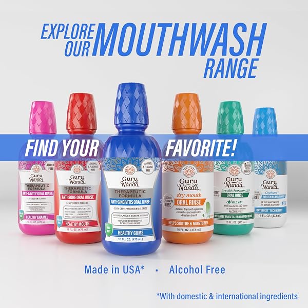 GURUNANDA HEALTHY GUMS MOUTHWASH FOR GINGIVITIS & BLEEDING GUMS – ANTIGINGIVITIS ORAL RINSE WITH 0.05% CPC – ALCOHOL-FREE, FLUORIDE-FREE PLAQUE CONTROL, WILD MINT – 16 OZ, PACK OF 2