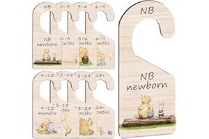 Hatzelou 8Pcs Winnie Baby Closet Dividers, Baby Wardrobe Baby Closet Organizer, Classic Pooh Wooden Baby Clothes Organizer, Double-Sided Baby Closet Dividers, Newborn Baby Stuff