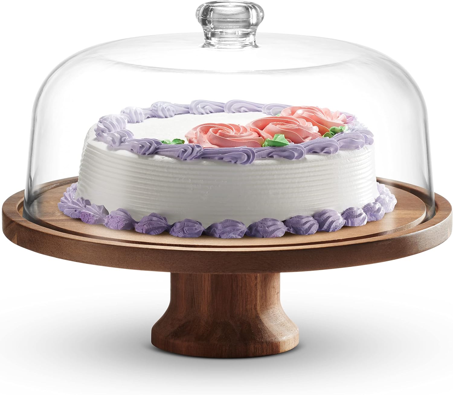 Godinger Cake Stand, Footed Cake Plate Server with Dome, Acaciawood and Shaterproof Acrylic Lid: Kitchen & Dining