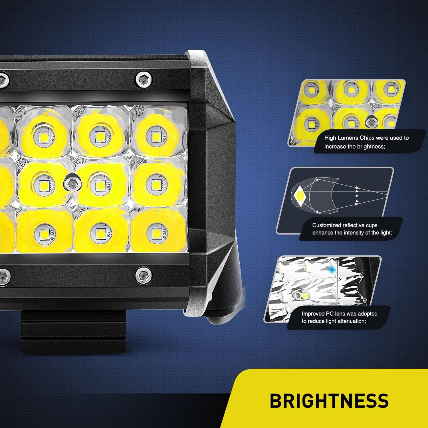 Nilight 2PCS 4Inch 36W Triple Row Spot LED Light Bar 3600LM Driving Lights Fog Light Led Off Road Lights for Trucks Jeep UTV ATV Marine Boat,2 Years Warranty: Automotive