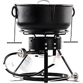 King Kooker 1720A Fornello Da Esterno Con Pentolone In Ghisa 5 Galloni (19L), Bruciatore 60.000 BTU, Kit Per Jambalaya Con Coperchio, Termometro E Ricettario