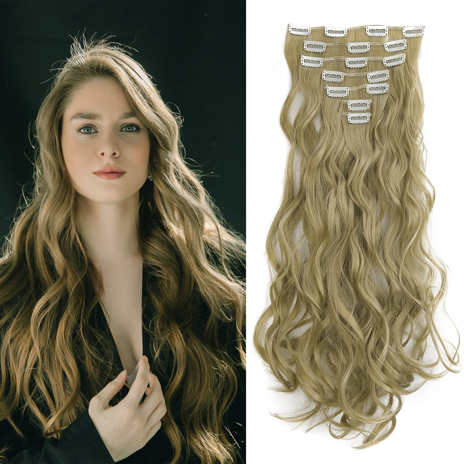 Gairyan 20inch Curly Blonde Hair Extensions Clip in Long Hair Extension 7PCS Full Head Synthetic Wavy Hairpiece for Women (Natural Blonde) โ image 1
