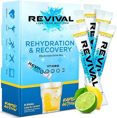 Revival Shots Revival Rapid Rehydration Electrolyte Sachets Lemon Lime 6 Pack