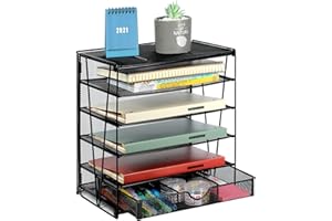 Samstar Letter Tray Organizer, 5-Tier Desk File Organizer Paper Sorter Letter Shelf Rack with Sliding Drawer, Black