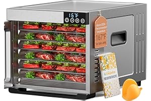 Konfintos 700W Food Dehydrator Machine | 6 XL Stainless Steel Trays (13"x12") | Dryer for Jerky, Mushroom, Herbs, Meat, Fruit