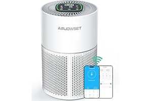 Smart Wi-Fi Air Purifier, AIRJOWSET H13 True HEPA Filter, Air Purifiers for Home Large Room up to 1290 Ft², Air Purifier for Bedroom with PM 2.5 Display for Pet Odor, Dust, Smoke, Wildfire (White)