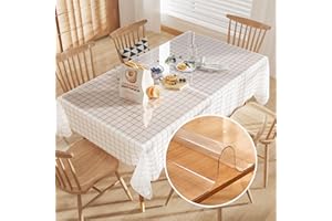 Furkit Crystal Clear Plastic Table Cover Protector, 36" x 54" Spill Resistant Easy Flat PVC Desk Pad Mat, 1.5mm Thick Rectangle Vinyl Table Top Protector for Dining Room Table, Office, Dresser