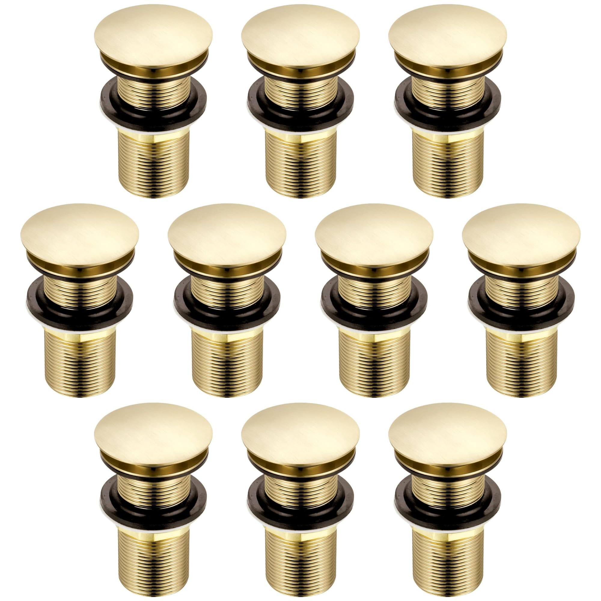 Xcel Home 10x Brushed Gold Unslotted Basin Waste | Dome Shaped Click Clack Replacement Pop Up Brass Polished Bathroom Sink Plug