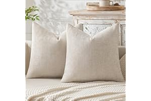 MIULEE Pack of 2 Christmas Couch Throw Pillow Covers 18x18 Inch Neutral Beige Modern Boho Accent Decorative Pillow Covers Soft Chenille Farmhouse Cushion Covers for Home Decor Bed Sofa Living Room