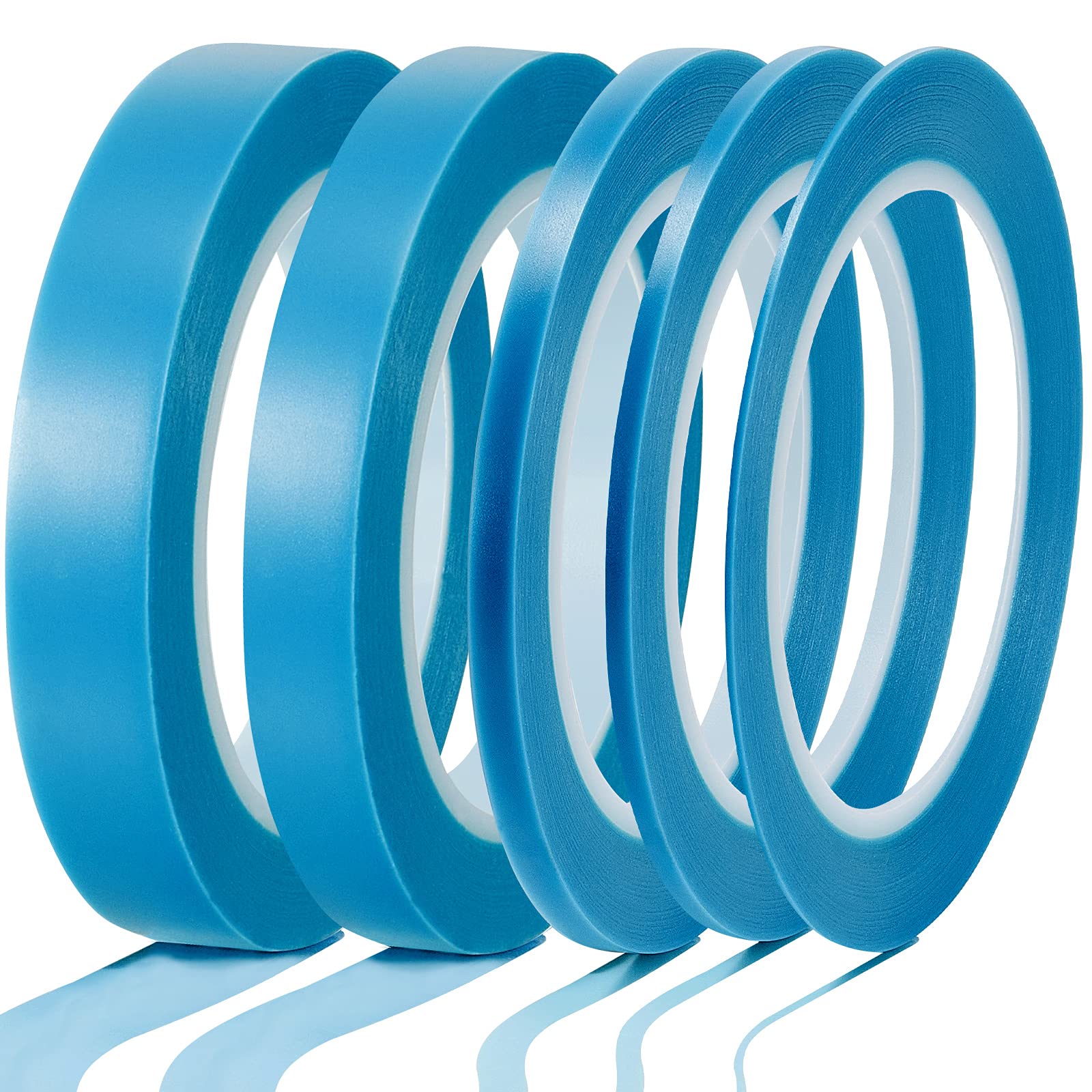 Photo 1 of 5 Rolls of Vinyl Tape Masking Tape Automotive Car Auto Paint for Curves, High Temperature Vinyl Low Tack(1/16 Inch, 1/8 Inch, 1/4 Inch, 1/2 Inch, 3/4 Inch, Blue)