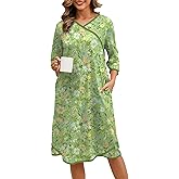 Namatime Nightgowns for Women Cotton House Dress 3/4 Sleeves Night Gowns Mumu Sleep Shirt Floral Print Sleepwear with Pockets