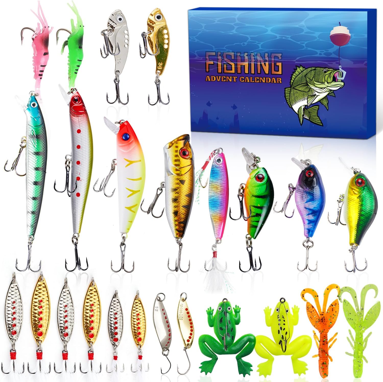Advent Calendars - Fishing Lure Advent Calendar 2023 Adult Men Teen Boys, 24 Days Christmas Countdown Calendar with Topwater Lures Fishing Spoons Minnow Popper Crankbait VIB Xmas Fishing Gift for Angler