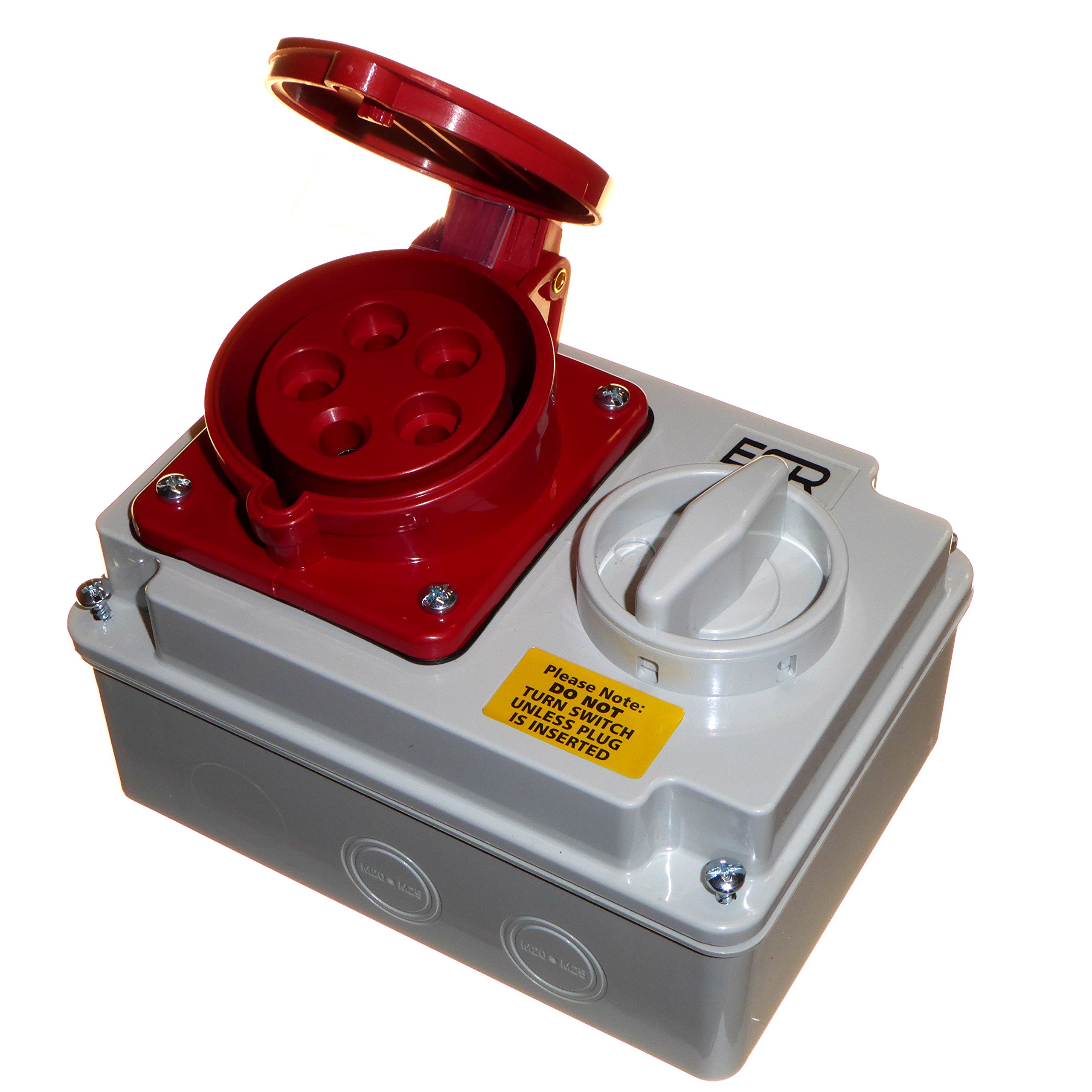 32 Amp 415V 5 Pin Interlock Socket Switched 3P+N+E 3 Phase Red