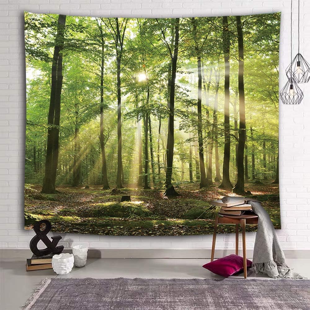 Sevendec Forest Tapestry Wall Hanging Trees Trunk Nature Green Sunlight Wall Tapestry for Livingroom Bedroom Dorm Home Decor W90 x L71