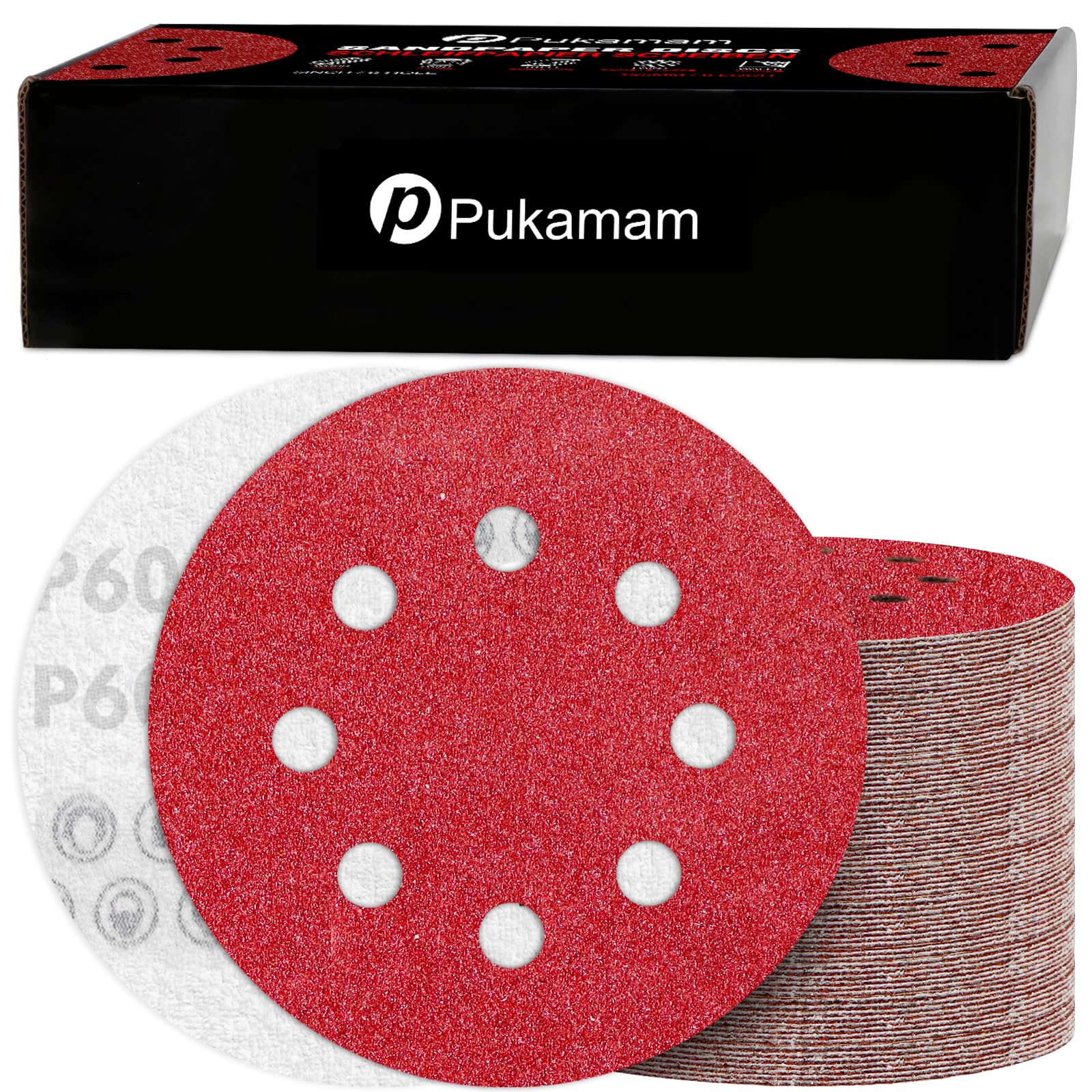 120PCS 125mm Sanding Discs 60 Grit for Random Orbital Sander Hook and Loop Sandpaper Set