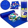 SCS Direct Brick Building Blocks Silicone Playmat - 32" Blue Rollable, Foldable and Portable Two Sided for Activity Tables - Compatible and Tight fit with All Major Blocks Brands, Kids Gift