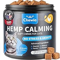 Cat Calming Treats - Melatonin Soft Chews with Hemp Seed Oil and Probiotics - Cat Anxiety Relief - Hemp Calming Care for Stor