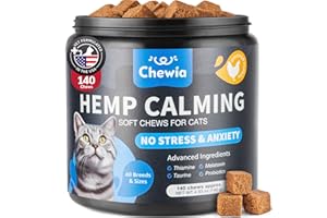 CHEWIA Cat Calming Treats - Probiotic Melatonin Soft Chews for Cat Anxiety Relief - Calming Chews for Stress, Storms, Travel, Grooming, Separation Anxiety - Behavioural Support