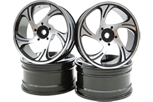 TxxRcss 1/10 RC Drift Tires And Aluminum Wheels Rims Rally Racing Tyres 12mm Hex for 1:10 Scale On Road Touring Street Car Tamiya Traxxas HPI KYOSHO XV02 XV01 TT01 TT02 PTG2 A959 4PCS (Silver & Black)