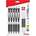 Pentel Energel 0.7 mm Deluxe RTX Liquid Gel Ink Pens, Metal Tip, Pack of 5 Black Pens with 3 Refills