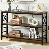 Hombazzar 3-Tier Sofa Table,Consoles Table for Entryway,Brown 47" | Multi-functional Horizontal Book Shelf,Easy Assembly Low Bookshelf,Simple Wide Wood Metal Shelf for Living Room