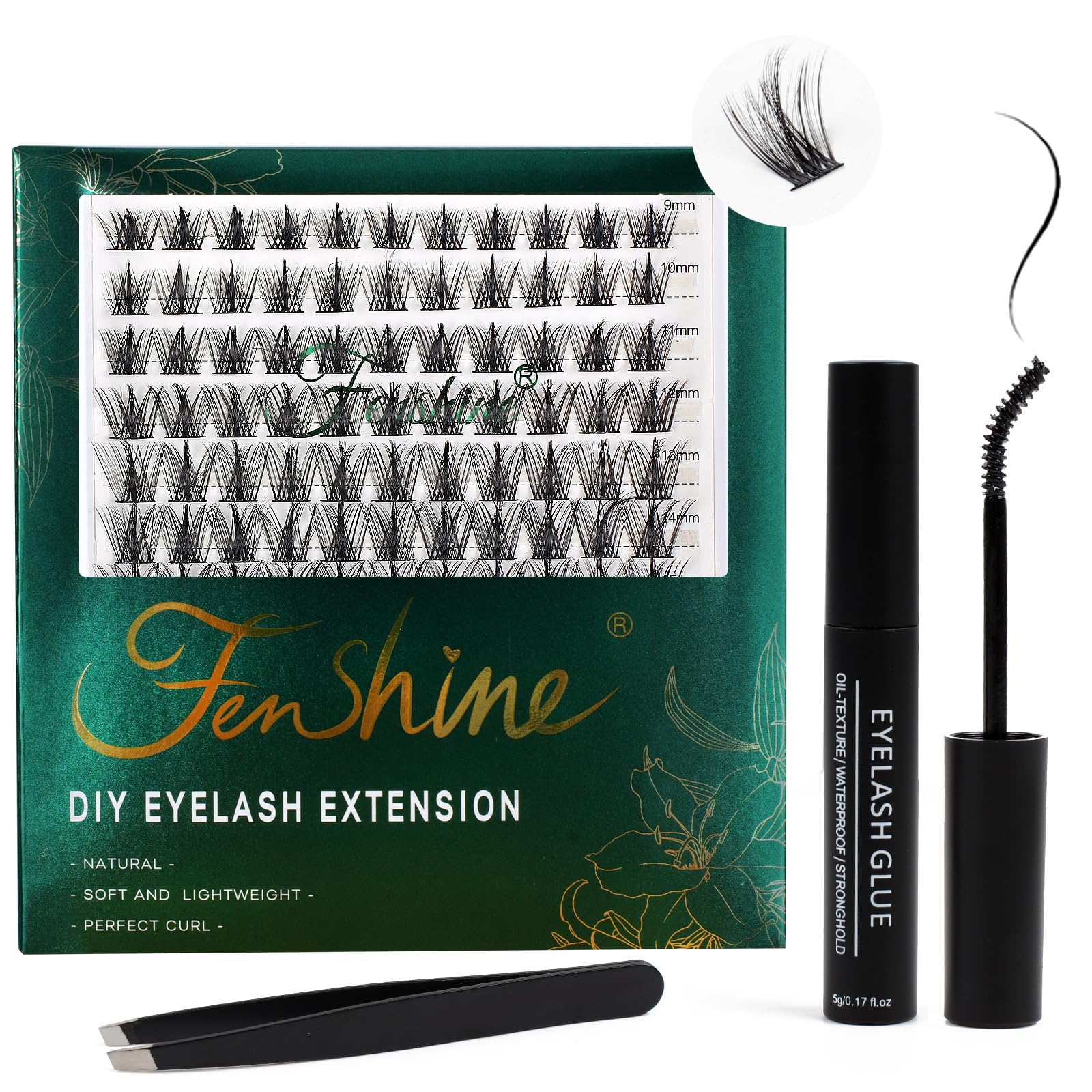 Fenshine Cluster Lashes Individual Lashes Wide Stem C/D Curl 9-15mm Length DIY Eyelash Extension Individual Soft False for Personal Use at Home (MIX 9-15mm, 77 Cluster Spire Wheat)