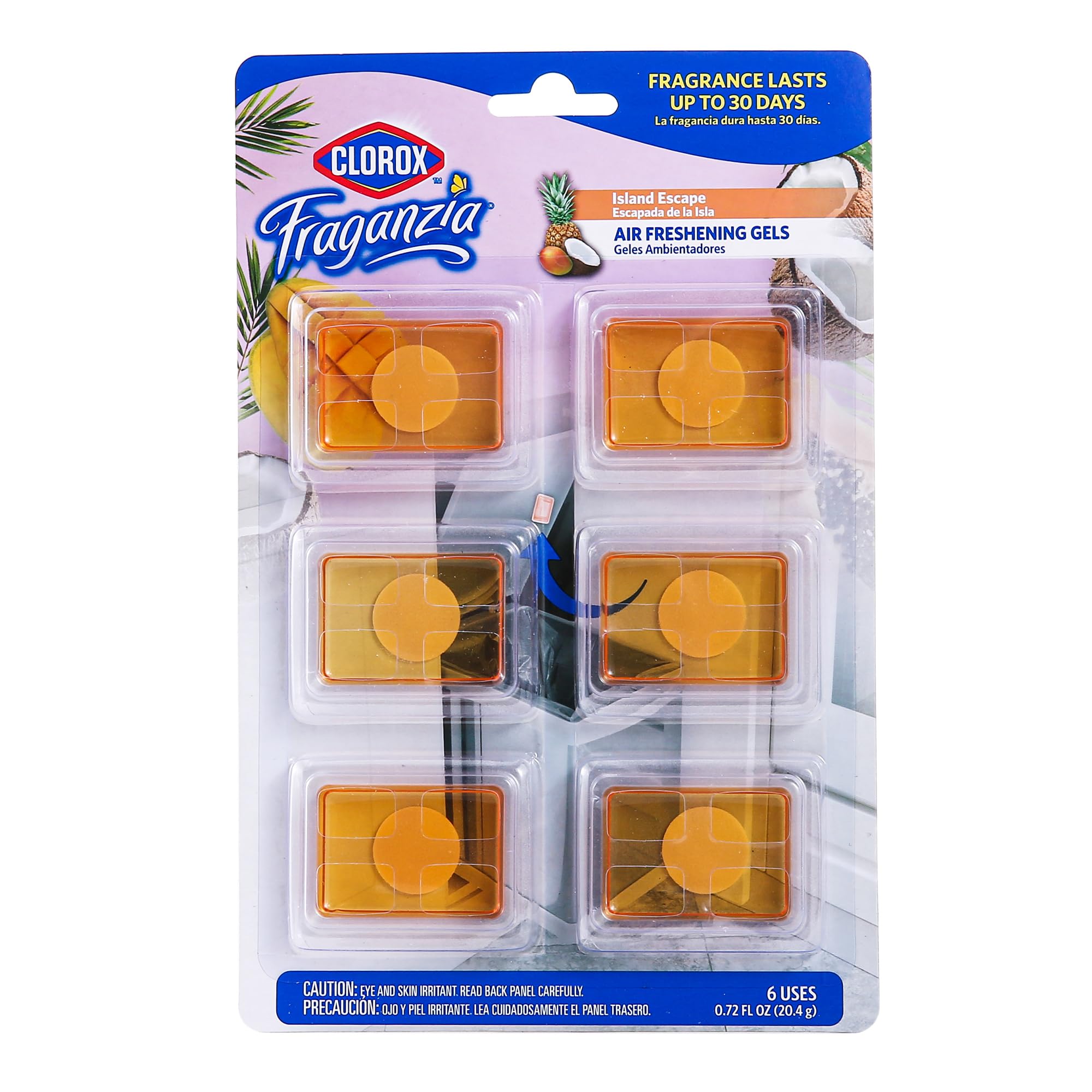 Photo 1 of Clorox Fraganzia Adhesive Air Freshening Gels in Island Escape, 6pk | No-Plug, Battery-Free Air Freshener for Garbage Cans & More, 6 Air Freshener Units