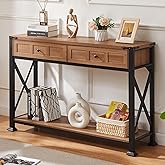 HOMBAZAAR Entryway Table,Rustic Console Table with 2 Drawers, Industrial Console Tables with Storage for Entryway, Hallway, Living Room,Brown,47 Inch
