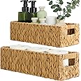 Graciadeco Nesting Small Wicker Basket, Water Hyacinth Toilet Paper Baskets Bathroom Organizer Woven Long Narrow Baskets for Organizing Pantry Bathroom Toilet Tank, 2 Pack